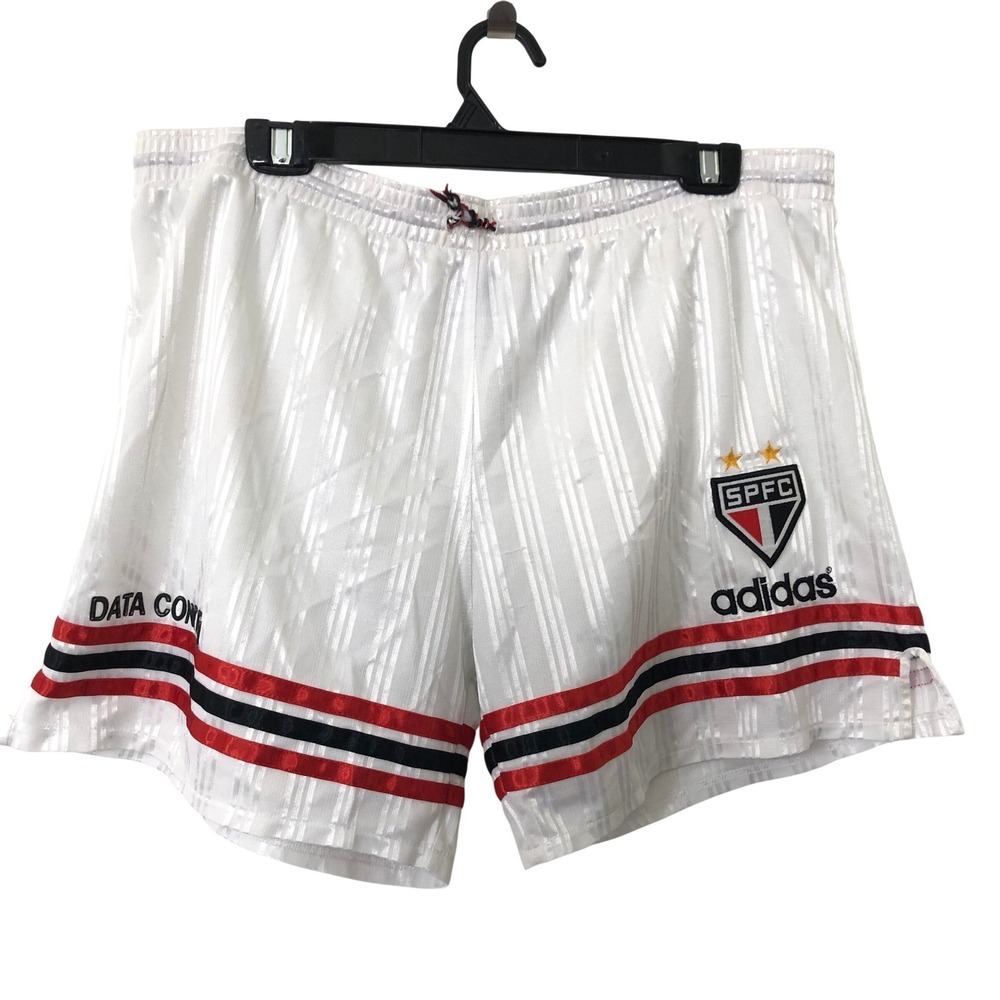 VTG 90s Adidas Sao Paulo FC Data Control Soccer Shorts SPFC White Brazil Tag K L